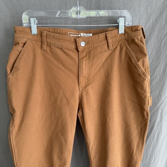 Carhartt Rugged Flex Canvas Work Pants Brown Carpenter Utility Relaxed Fit Sz 10 - Picture 2 of 13